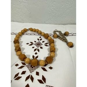 Vintage Wood Bead Necklace and Bracelet